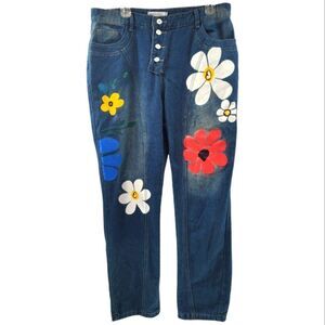 Misslook Flower Power 70's Feel Size XL/18 Womens Button Fly Jeans.